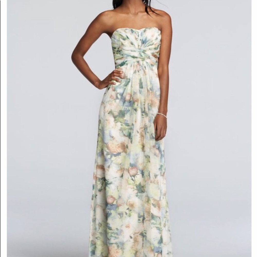 Floral strapless floor length dress
